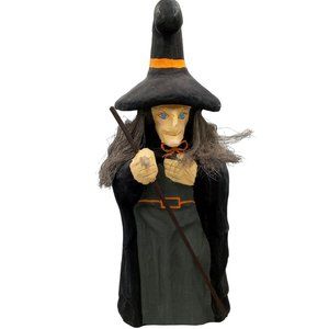 Vintage Halloween Witch Sculpture Decoration Paper Mache Scary Spooky Broom